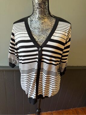 Cathy Daniels Black and White Striped Knit Cardigan